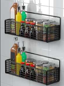 1pc Wall Mounted Bathroom Storage Rack, White Iron Storage Shelf For Bathroom - White - View 3