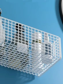 1pc Wall Mounted Bathroom Storage Rack, White Iron Storage Shelf For Bathroom - White - View 4