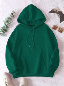 INAWLY Plus  Pocket Drawstring Thermal Lined Hoodie, Winter Fall Autumn - Dark Green - View 1