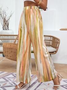 SHEIN VCAY Allover Print Wide Leg Trousers - Multicolor - View 1