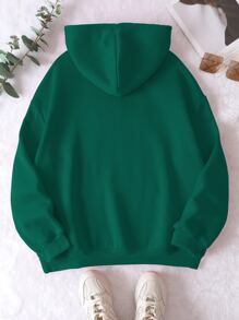 INAWLY Plus  Pocket Drawstring Thermal Lined Hoodie, Winter Fall Autumn - Dark Green - View 2