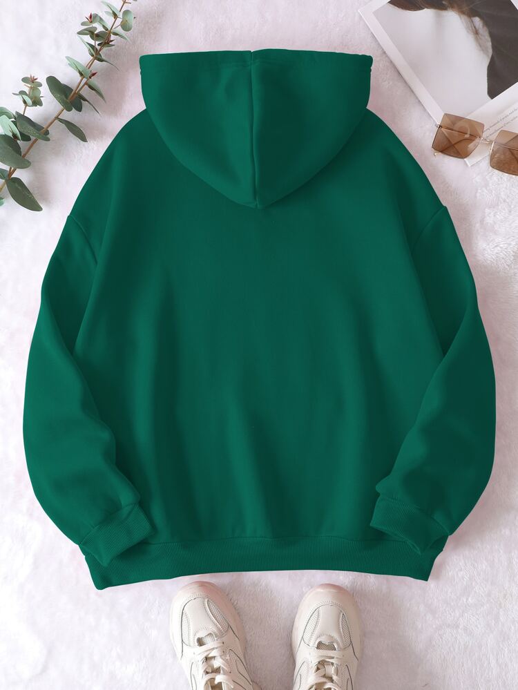 Plus Size Pocket Drawstring Thermal Lined Sweatshirt, Winter Fall Autumn