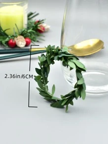 6pcs/set Plastic Napkin Ring, Fashionable Green l Leaf Decor Napkin Holder Ring For Kitchen - Green - View 4