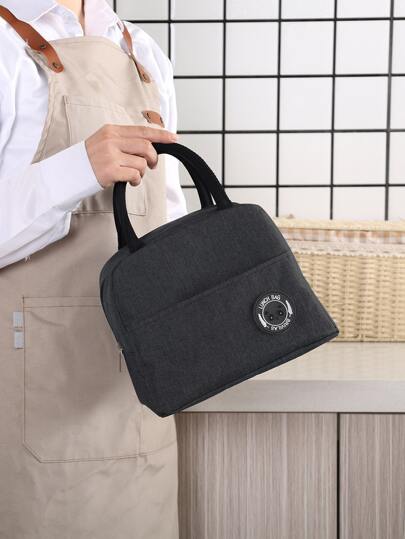 1pc Portable Lunch Bag, Black Insulated Lunch Bag, Cooler Bag For Outdoor