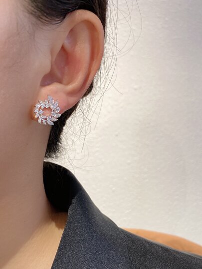 2pcs Cubic Zirconia Decor Stud Earrings