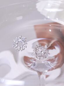 2pcs Cubic Zirconia Decor Stud Earrings - Silver - View 2