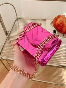 迷你翻蓋方包針腳細節螢光紅前衛 - 玫紅色 - 查看 4