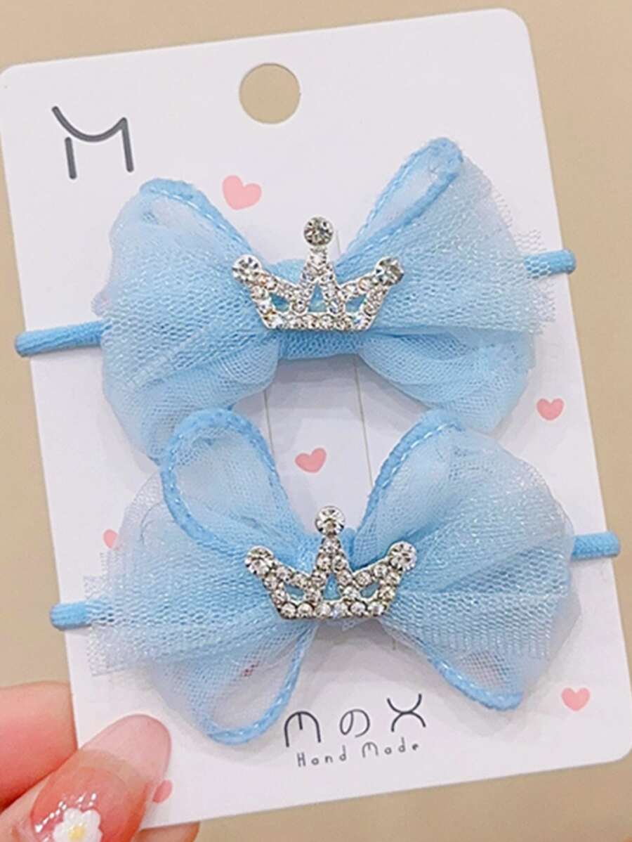 2入組小女童水鑽皇冠和蝴蝶結裝飾時尚髮圈適用於頭髮裝飾用品