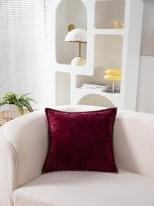 2pcs Burgundy Cushion Cover, Simple Throw Pillow Cover, Pillow Insert Not Include, For Sofa, Living Room - Burgundy - View 1