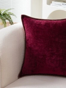 2pcs Burgundy Cushion Cover, Simple Throw Pillow Cover, Pillow Insert Not Include, For Sofa, Living Room - Burgundy - View 2