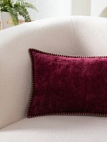 2pcs Burgundy Cushion Cover, Simple Throw Pillow Cover, Pillow Insert Not Include, For Sofa, Living Room - Burgundy - View 3