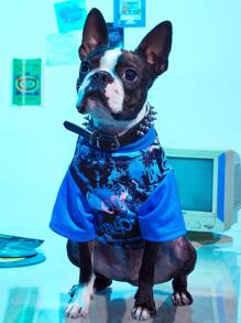 PETSIN 1pc Cartoon Graphic Pet Tee For Dog And Cat For Summer - Blue - View 1