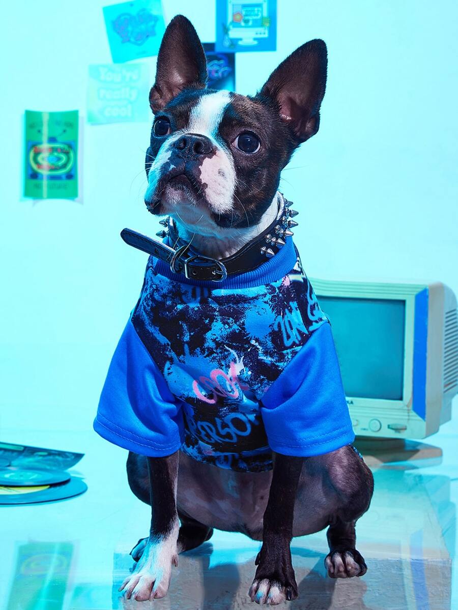 PETSIN 1pc Cartoon Graphic Pet Tee For Dog And Cat For Summer - Blue - View 1