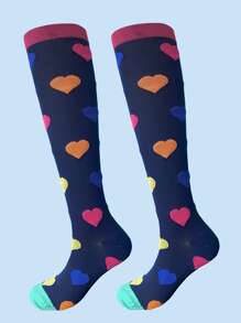 1雙愛心圖案防滑過膝運動襪 - 彩色 - 查看 1