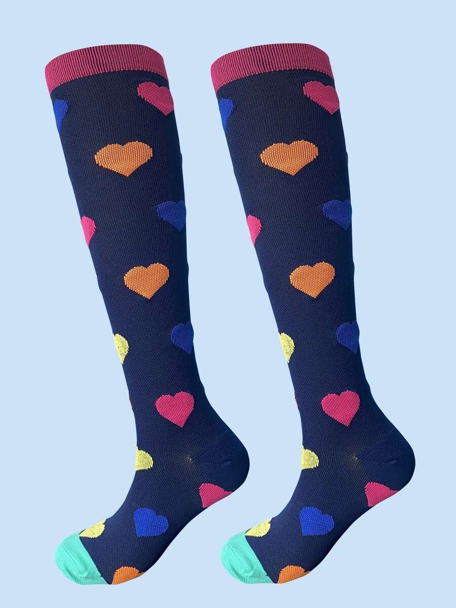 1雙愛心圖案防滑過膝運動襪 - 彩色 - 查看 1