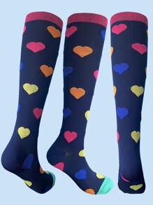 1雙愛心圖案防滑過膝運動襪 - 彩色 - 查看 2