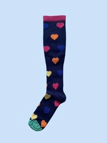 1雙愛心圖案防滑過膝運動襪 - 彩色 - 查看 3