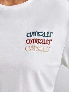 SHEIN Frenchy Letter Graphic Drop Shoulder Tee - White - View 2