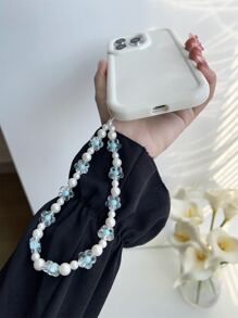 Faux Pearl Decor Beaded Phone Lanyard - Baby Blue - View 2