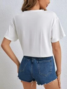 SHEIN Frenchy Letter Graphic Drop Shoulder Tee - White - View 7