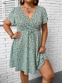 SHEIN VCAY Đầm Plus Size Thắt lưng Trọn gói Họa tiết hoa Boho - Nhiều màu - Xem 4