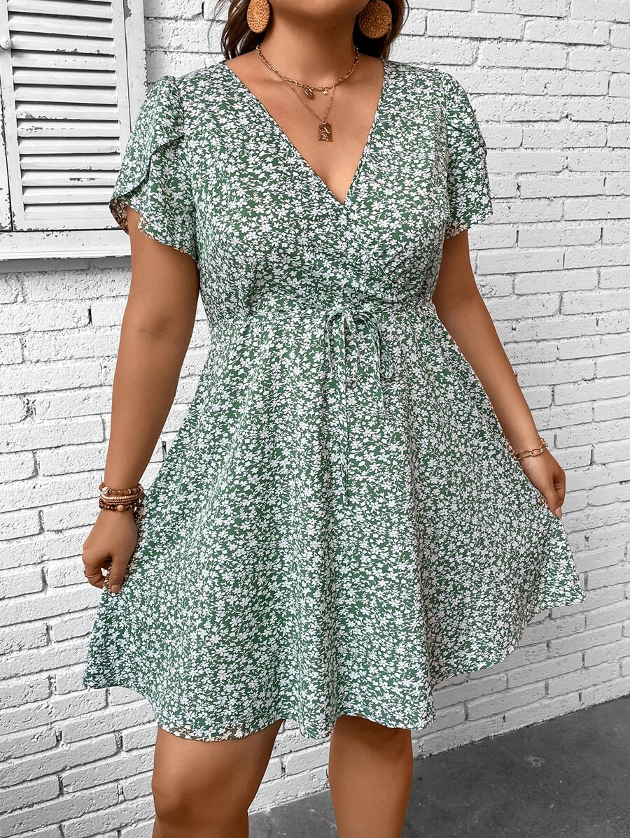 SHEIN VCAY Đầm Plus Size Thắt lưng Trọn gói Họa tiết hoa Boho - Nhiều màu - Xem 1