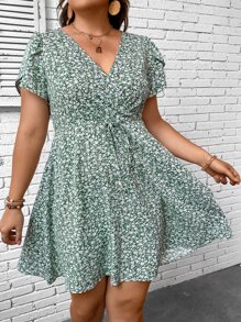 SHEIN VCAY Đầm Plus Size Thắt lưng Trọn gói Họa tiết hoa Boho - Nhiều màu - Xem 3