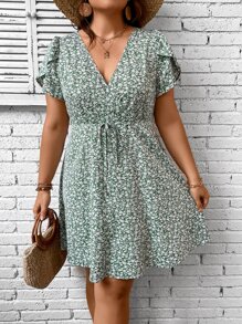 SHEIN VCAY Đầm Plus Size Thắt lưng Trọn gói Họa tiết hoa Boho - Nhiều màu - Xem 2