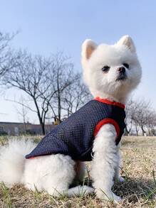 1pc Contrast Binding Pet Tee For Dog And Cat For Summer - Navy Blue - View 1