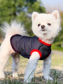 1pc Contrast Binding Pet Tee For Dog And Cat For Summer - Navy Blue - View 4