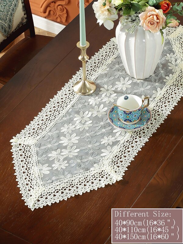 Floral Embroidered Table Runner, Modern Table Lace For Wedding Party
