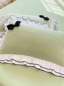 Bow Decor Ruffle Duvet Cover Set Without Filler, Mint Green Cute Bedding For Bedroom - Mint Green - View 3
