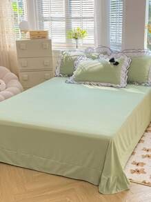 Bow Decor Ruffle Duvet Cover Set Without Filler, Mint Green Cute Bedding For Bedroom - Mint Green - View 4