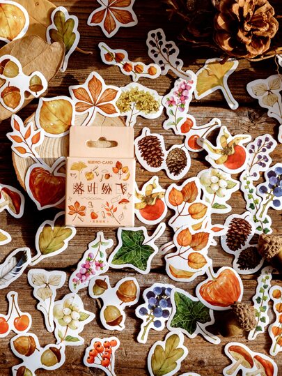 46 Pcs/Box Autumn Fallen Leaves Plant Decorative Stickers Scrapbooking Material Label Diary Back To School