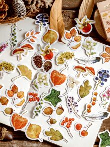 46入組/盒秋季落葉植物裝飾貼紙剪貼簿材料標籤日記 - 彩色 - 查看 2