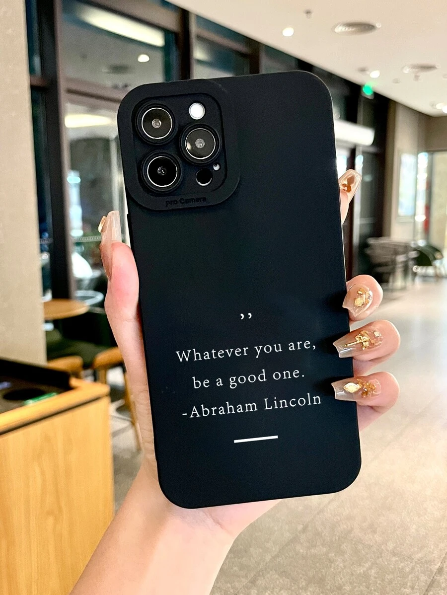 Slogan Graphic Anti-fall Phone Case - Đen và trắng - Xem 1