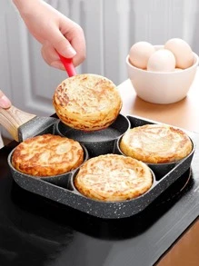 4-Hole Non-Stick Fry Pan - Perfect For Eggs, Pancakes, Burgers & More - Wooden Handle & Induction Cooker Compatible Seafood Boil - Multicolor - View 1