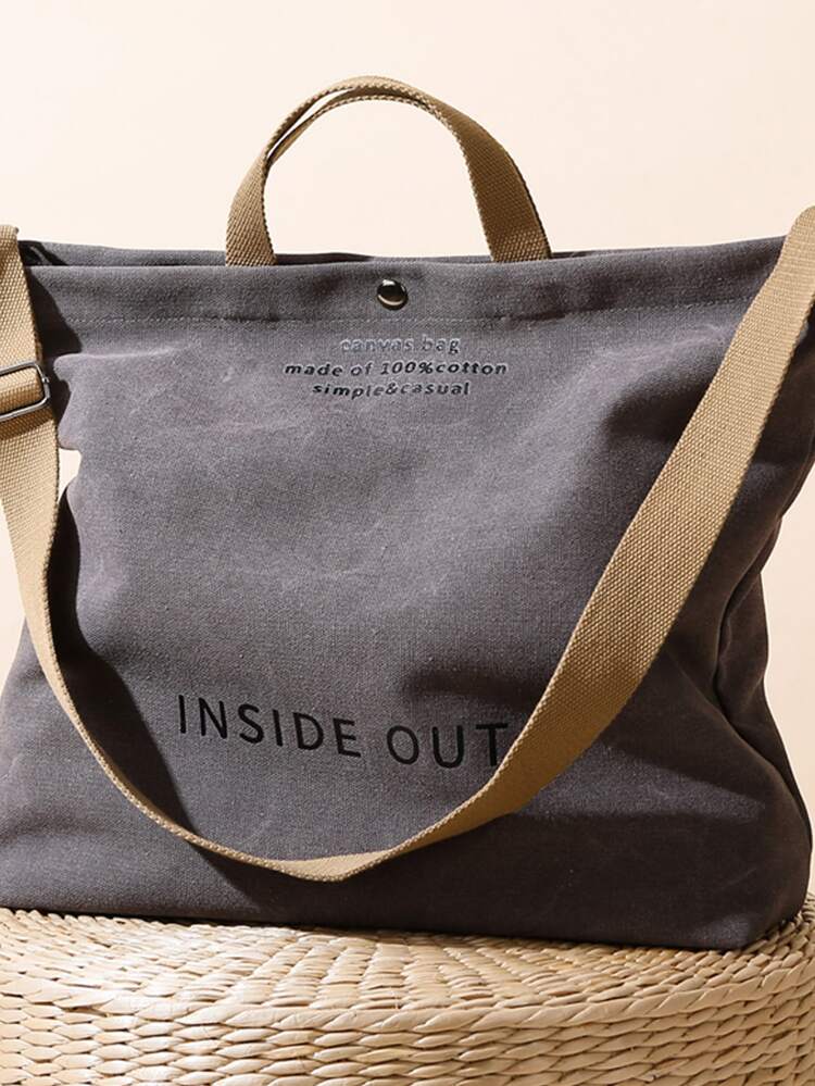 Large Letter Graphic Shopper Bag Canvas Casual