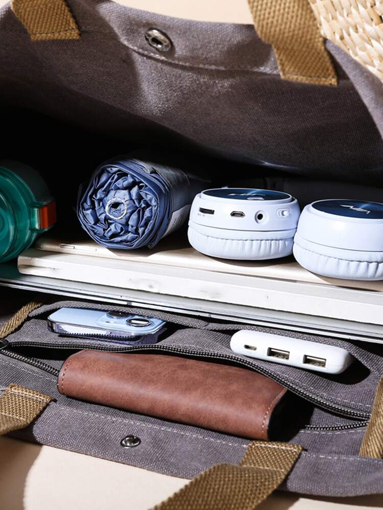 Large Letter Graphic Shopper Bag Canvas Casual