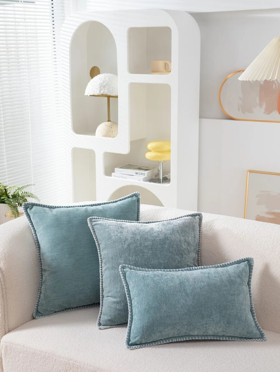 2pcs Baby Blue Cushion Cover, Simple Throw Pillow Cover, Pillow Insert Not Include, For Sofa, Living Room - Baby Blue - View 1