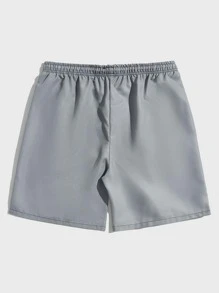 ROMWE MEN Grunge Punk 男士字母与骷髅印花抽绳腰短裤，学校 - 淺灰色 - 查看 2