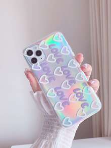 Heart & Letter Graphic Clear Phone Case With Laser Paper - Multicolor - View 1