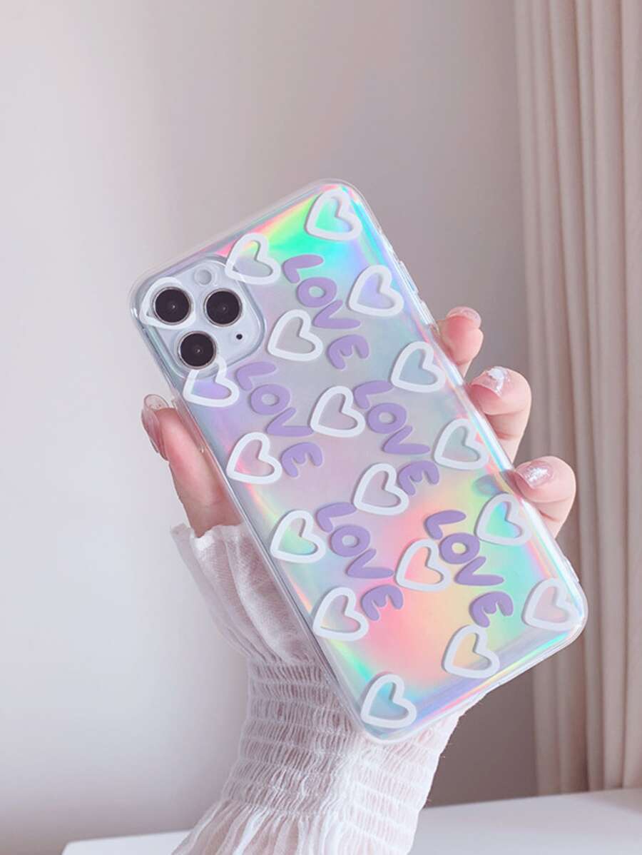 Heart & Letter Graphic Clear Phone Case With Laser Paper - Multicolor - View 1