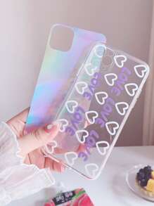 Heart & Letter Graphic Clear Phone Case With Laser Paper - Multicolor - View 3