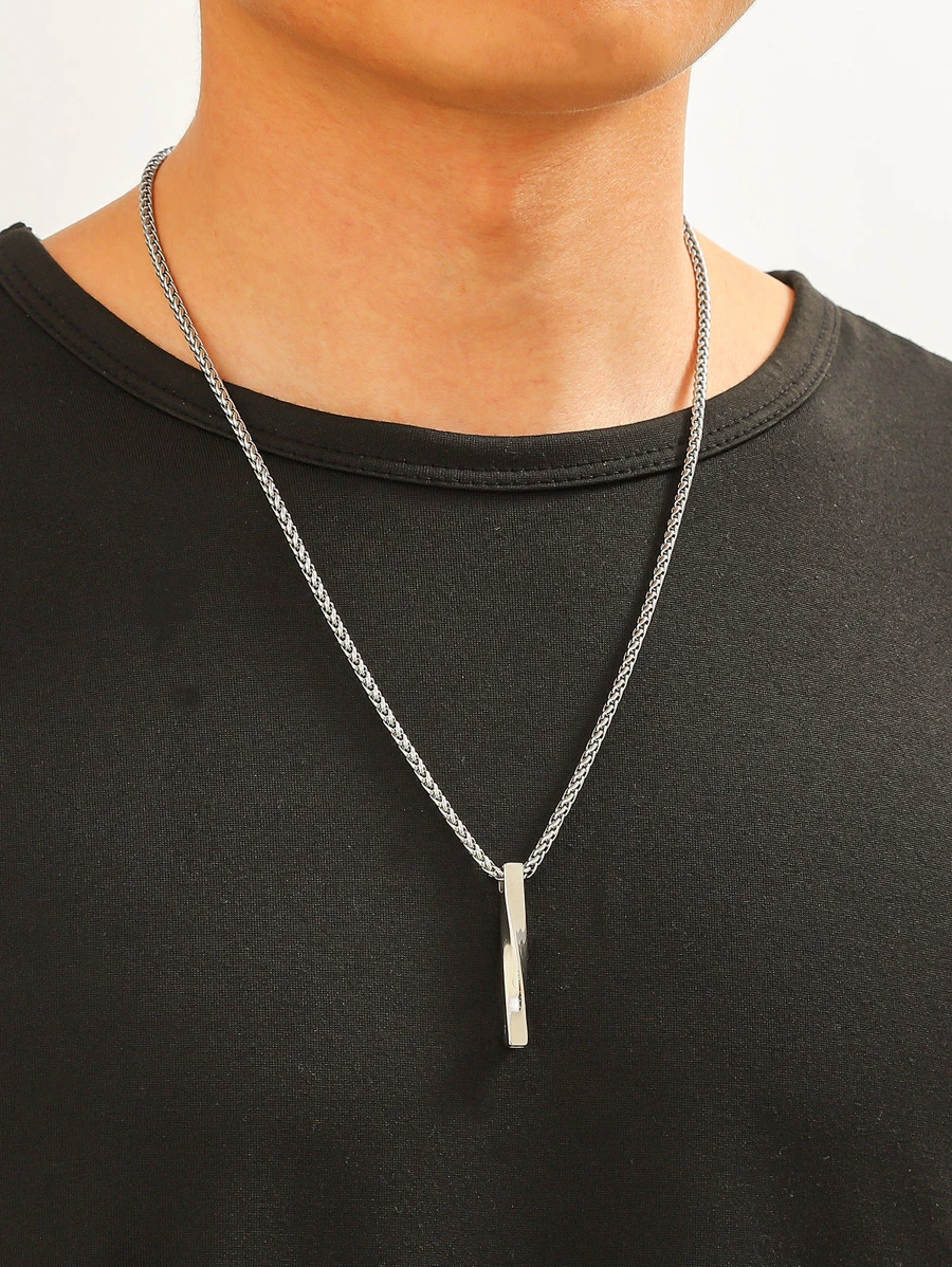 Men Geometric Pendant Necklace - Silver - View 1
