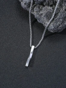 Men Geometric Pendant Necklace - Silver - View 2