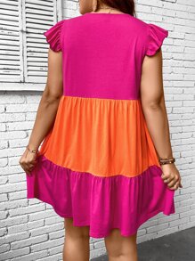 SHEIN VCAY Plus Colourblock Ruffle Trim Smock Dress - Multicolor - View 2