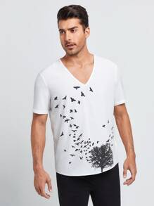 Manfinity Men Tree & Bird Print Shirt - White - View 1
