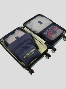 QYeah 6pcs Letter Graphic Travel Storage Bag, Multifunction Laundry Pouch For Travel - Navy Blue - View 2
