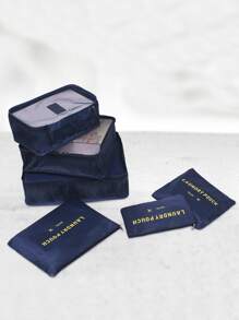 QYeah 6pcs Letter Graphic Travel Storage Bag, Multifunction Laundry Pouch For Travel - Navy Blue - View 3